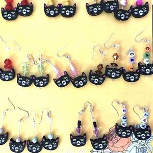 Black Kit Kat Retro Style Earrings